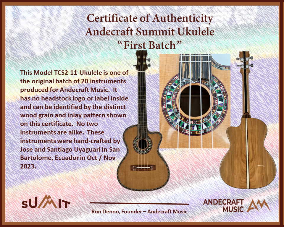 EXCLUSIVE!   #11 of 20 Summit First Batch Tenor Ukulele Spruce and Cherry!